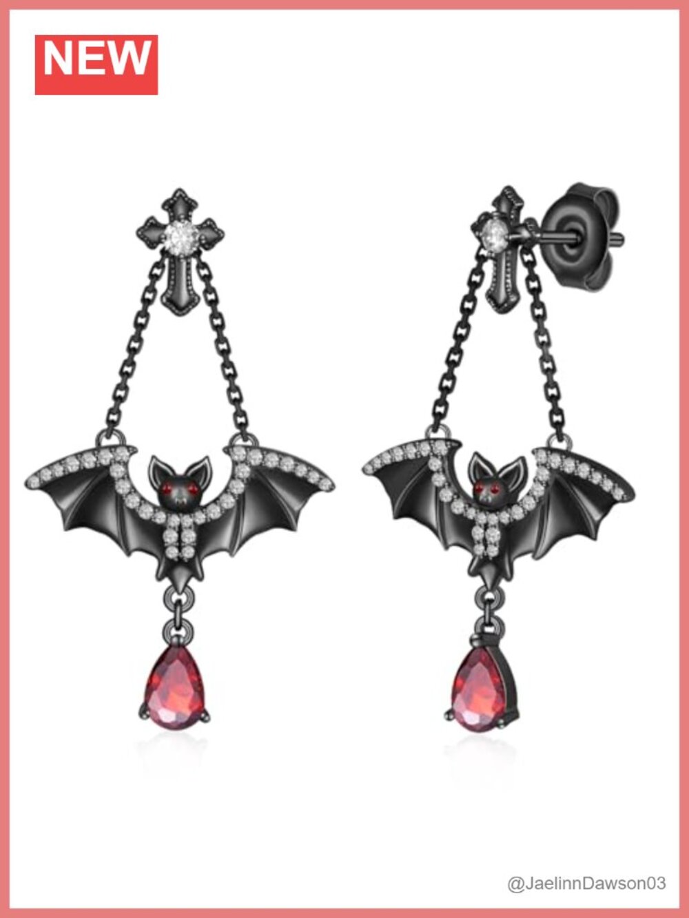 Sterling Silver Gothic Bat Stud Earrings with Zirconia